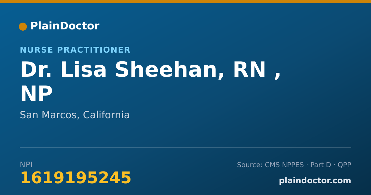 Shareable card for Lisa Sheehan, RN , NP - Nurse Practitioner, San Marcos, CA