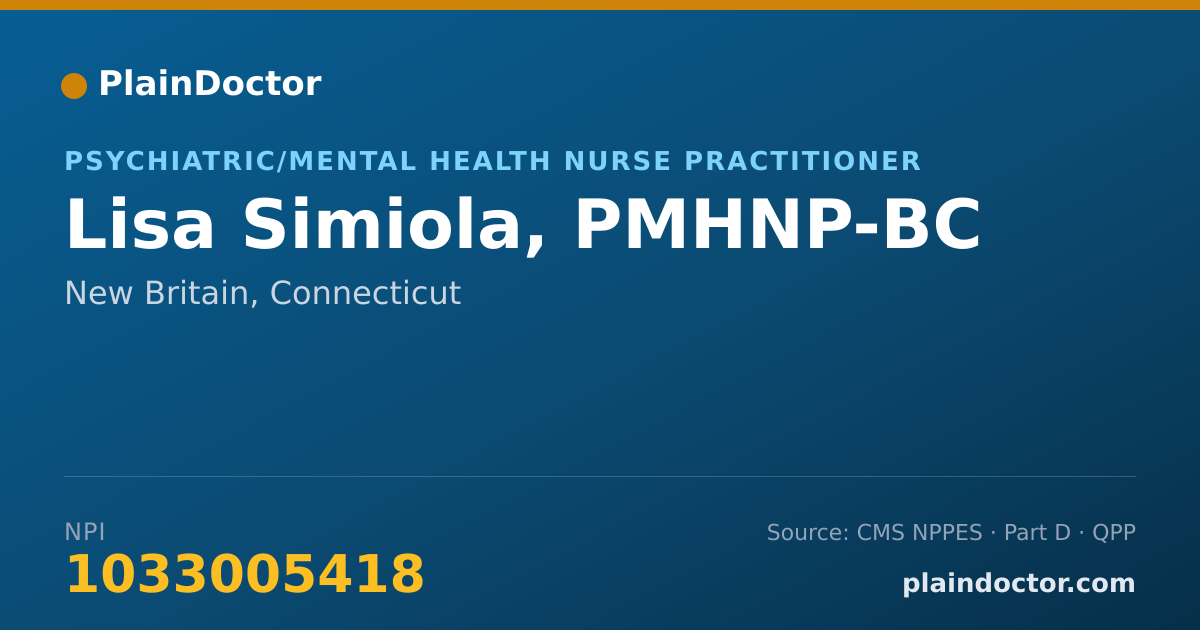 Shareable card for Lisa Simiola, PMHNP-BC - Psychiatric/Mental Health Nurse Practitioner, New Britain, CT