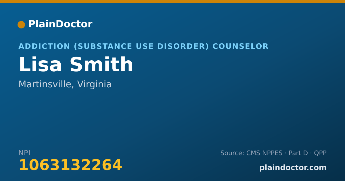 Shareable card for Lisa Smith - Addiction (Substance Use Disorder) Counselor, Martinsville, VA