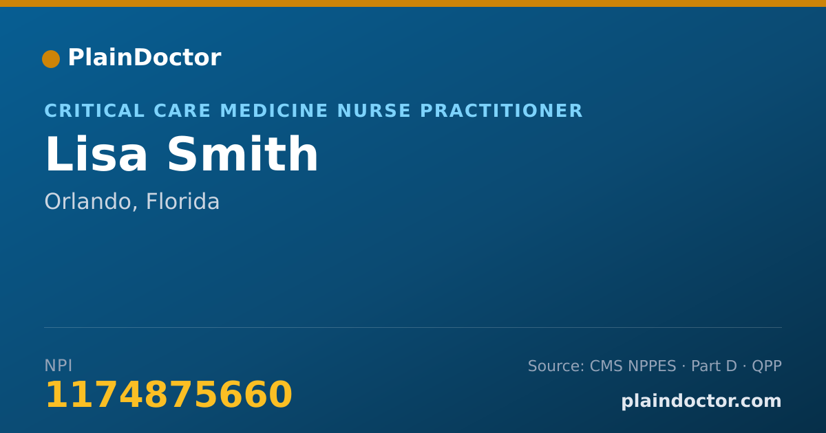 Shareable card for Lisa Smith - Critical Care Medicine Nurse Practitioner, Orlando, FL