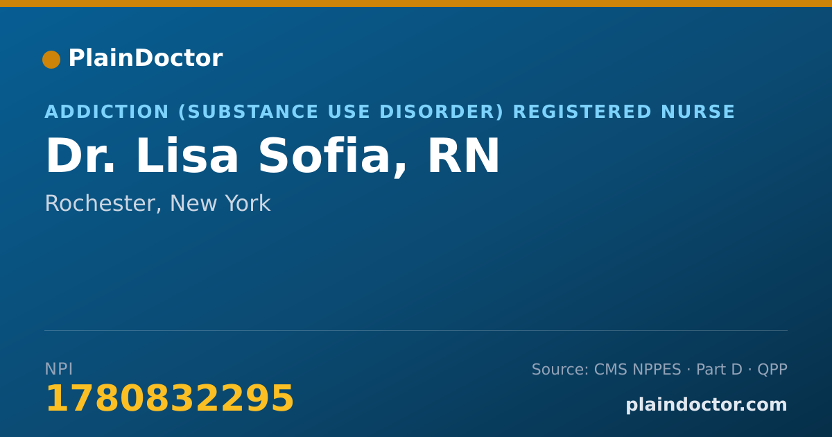 Shareable card for Lisa Sofia, RN - Addiction (Substance Use Disorder) Registered Nurse, Rochester, NY