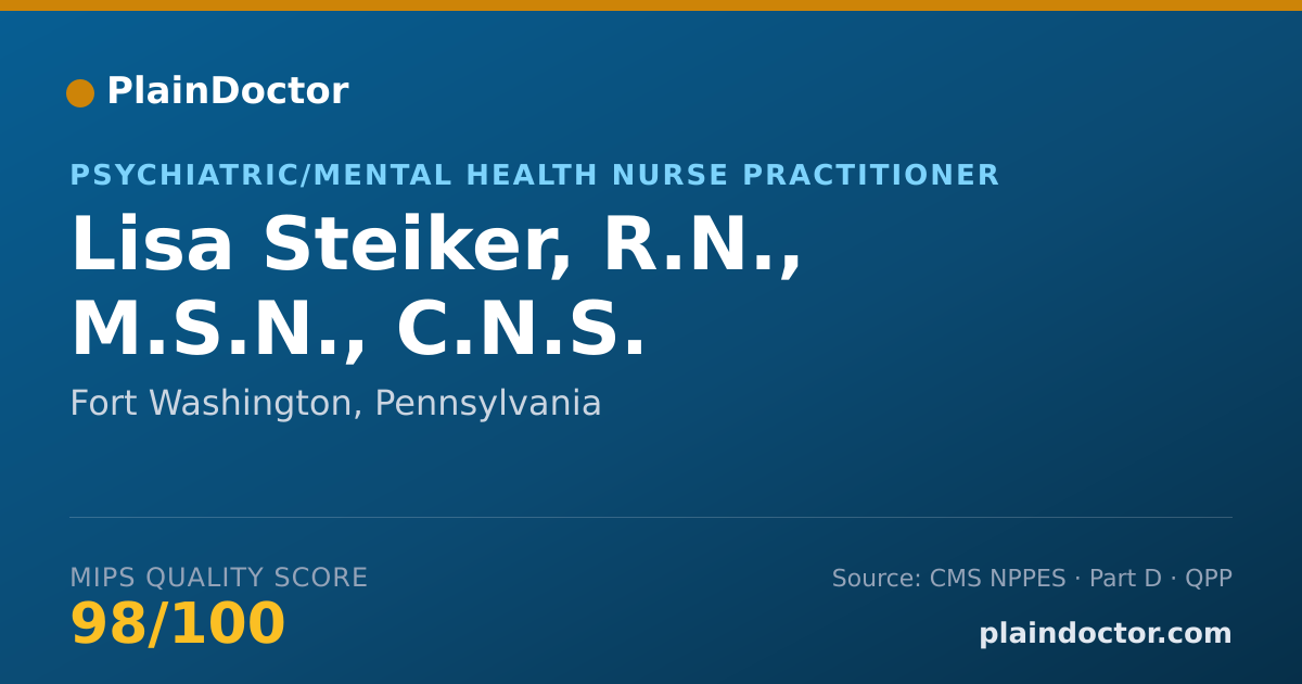 Shareable card for Lisa Steiker, R.N., M.S.N., C.N.S. - Adult Psychiatric/Mental Health Registered Nurse, Fort Washington, PA