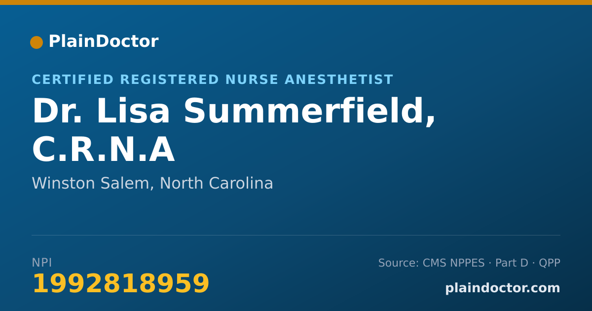 Shareable card for Lisa Summerfield, C.R.N.A - Certified Registered Nurse Anesthetist, Winston Salem, NC