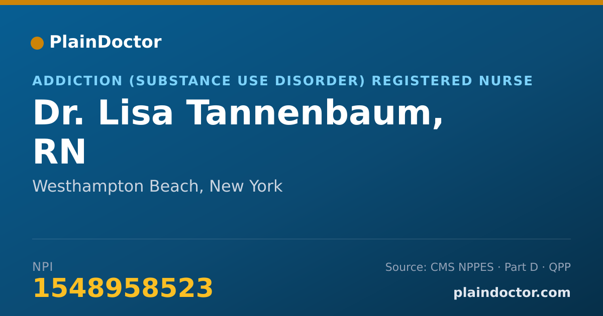 Shareable card for Lisa Tannenbaum, RN - Addiction (Substance Use Disorder) Registered Nurse, Westhampton Beach, NY