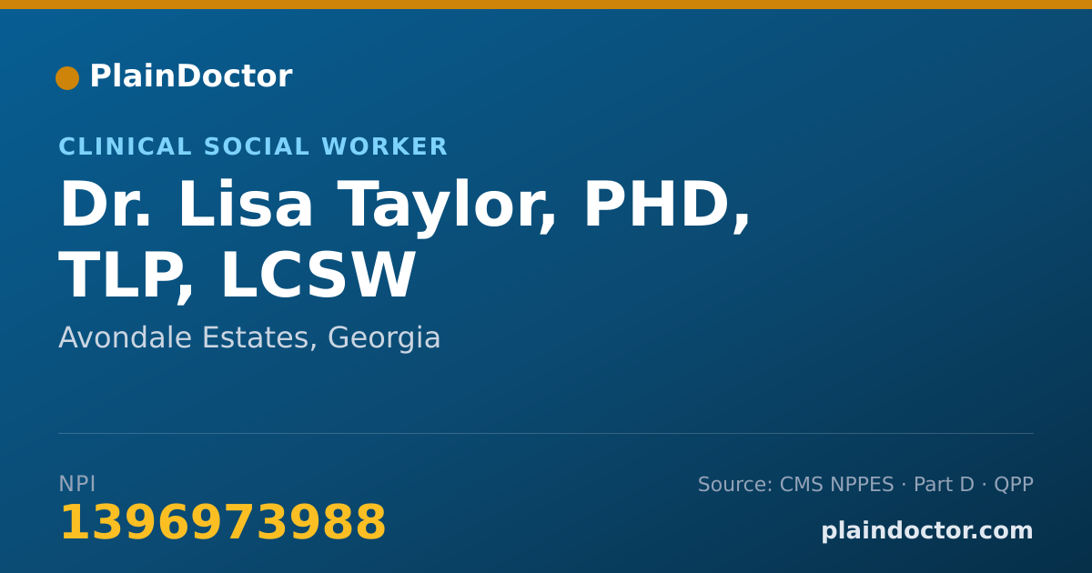Shareable card for Lisa Taylor, PHD, TLP, LCSW - Clinical Social Worker, Avondale Estates, GA