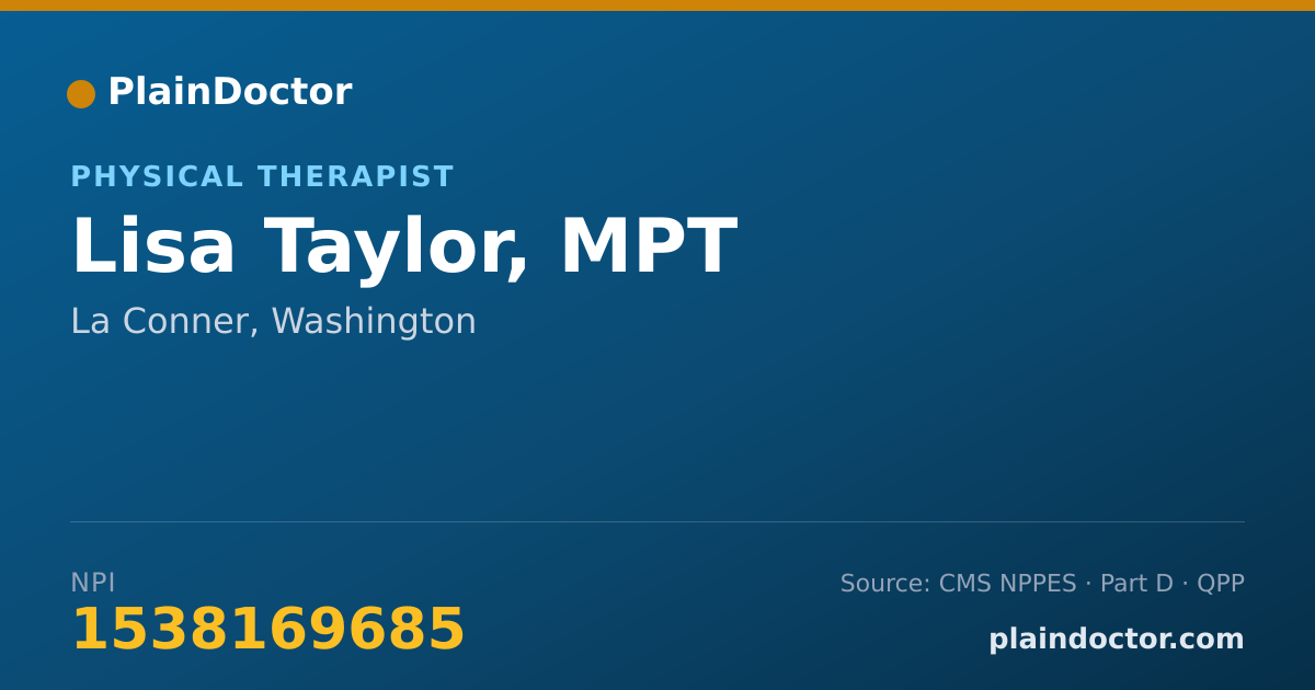 Shareable card for Lisa Taylor, MPT - Physical Therapist, Laconner, WA