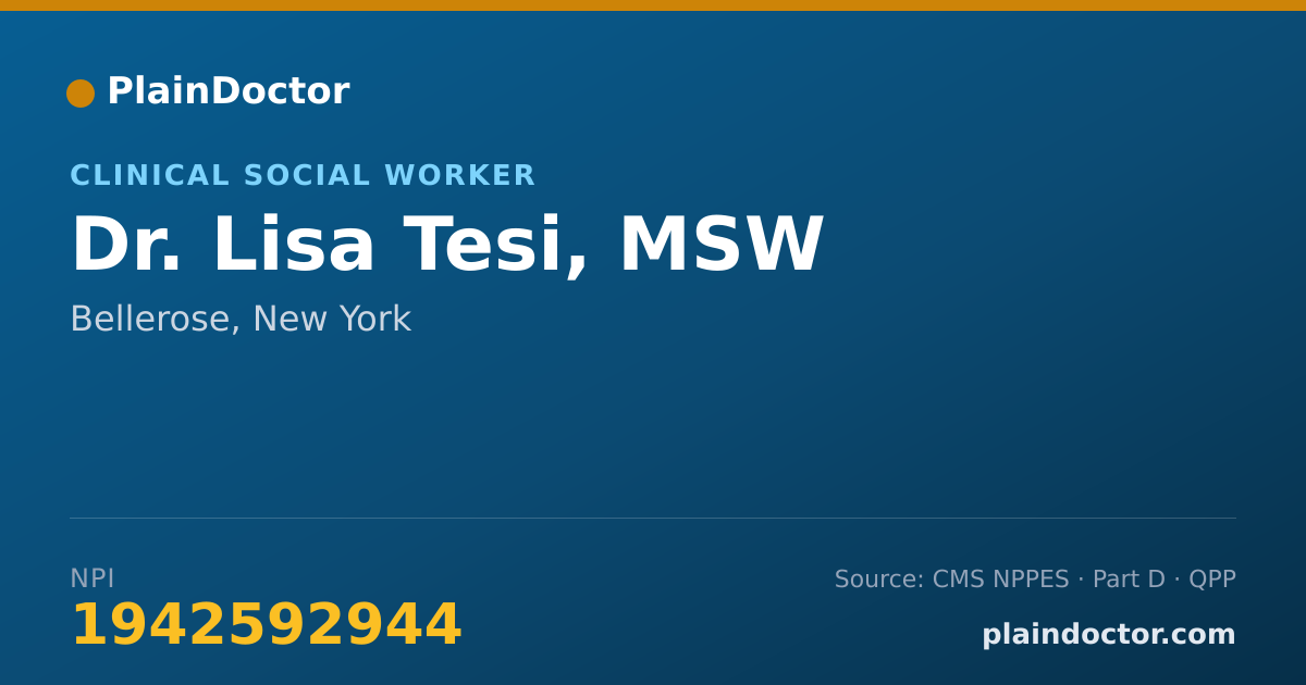 Shareable card for Lisa Tesi, MSW - Clinical Social Worker, Bellerose, NY
