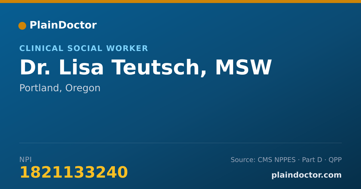 Shareable card for Lisa Teutsch, MSW - Clinical Social Worker, Portland, OR