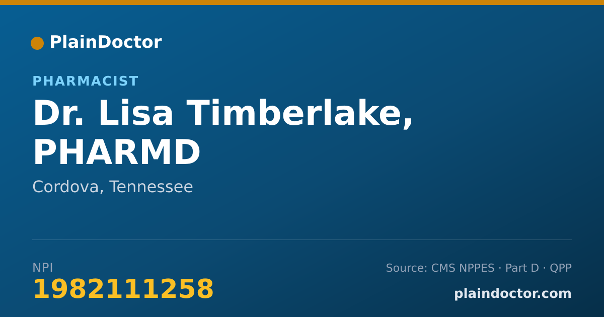Shareable card for Lisa Timberlake, PHARMD - Pharmacist, Cordova, TN