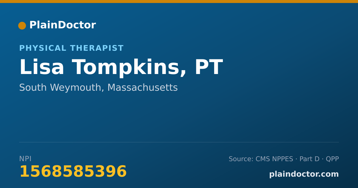 Shareable card for Lisa Tompkins, PT - Physical Therapist, South Weymouth, MA