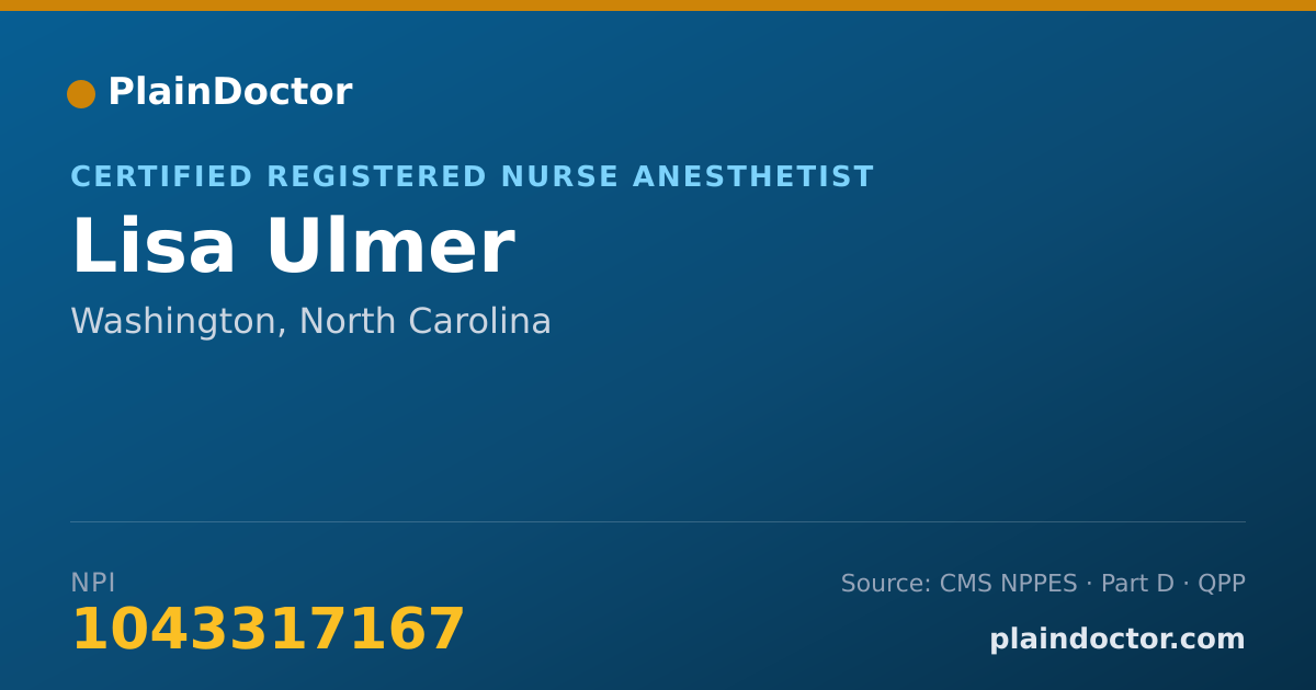 Shareable card for Lisa Ulmer - Certified Registered Nurse Anesthetist, Washington, NC