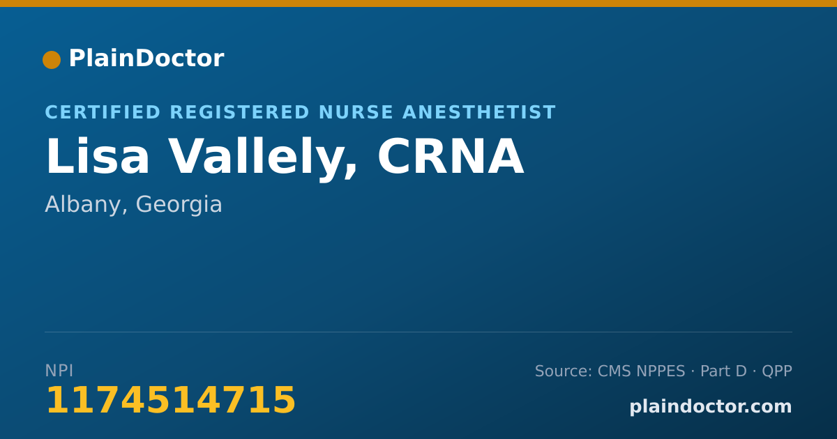 Shareable card for Lisa Vallely, CRNA - Certified Registered Nurse Anesthetist, Albany, GA