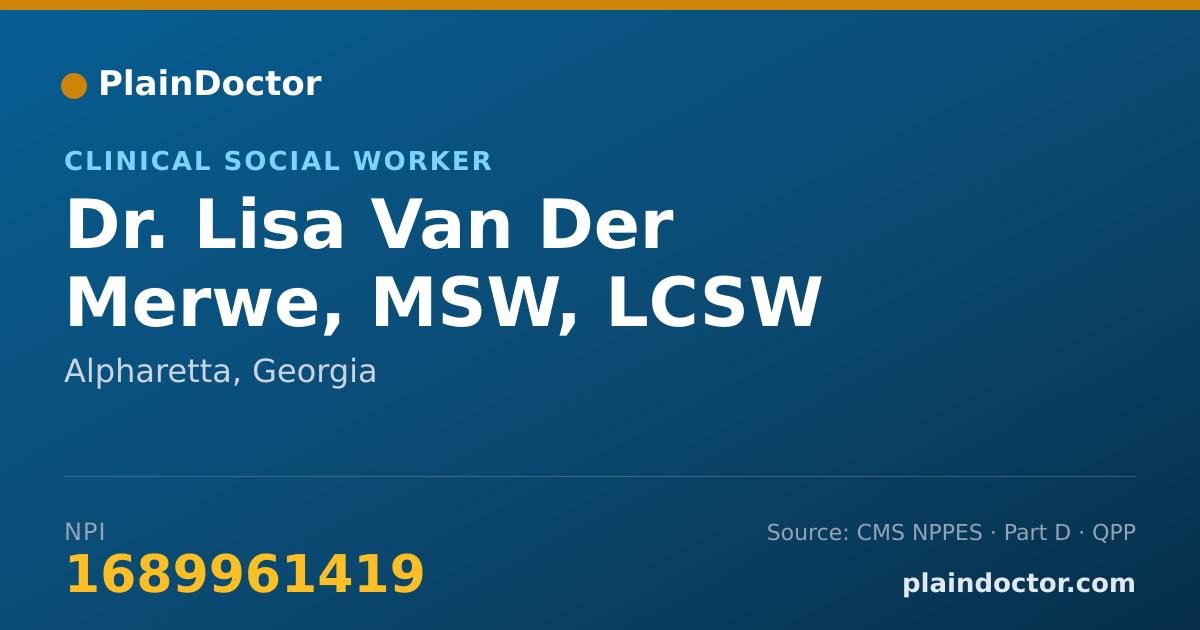 Shareable card for Lisa Van Der Merwe, MSW, LCSW - Clinical Social Worker, Alpharetta, GA