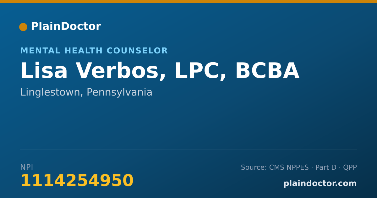 Shareable card for Lisa Verbos, LPC, BCBA - Behavior Analyst, Linglestown, PA