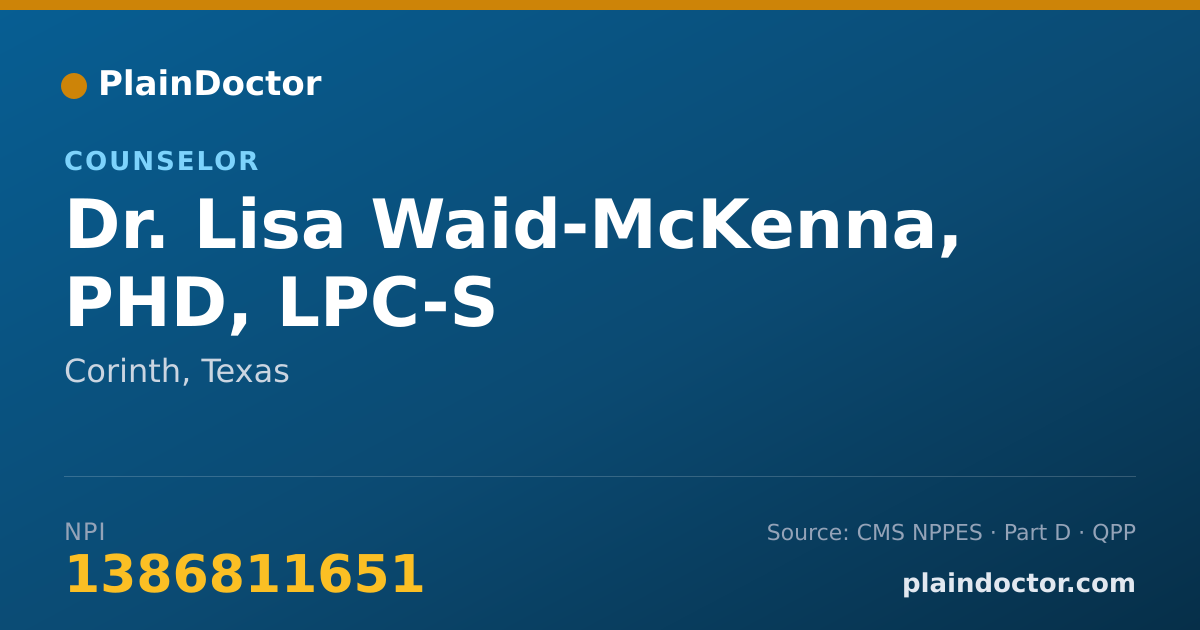 Shareable card for Lisa Waid-McKenna, PHD, LPC-S - Counselor, Corinth, TX