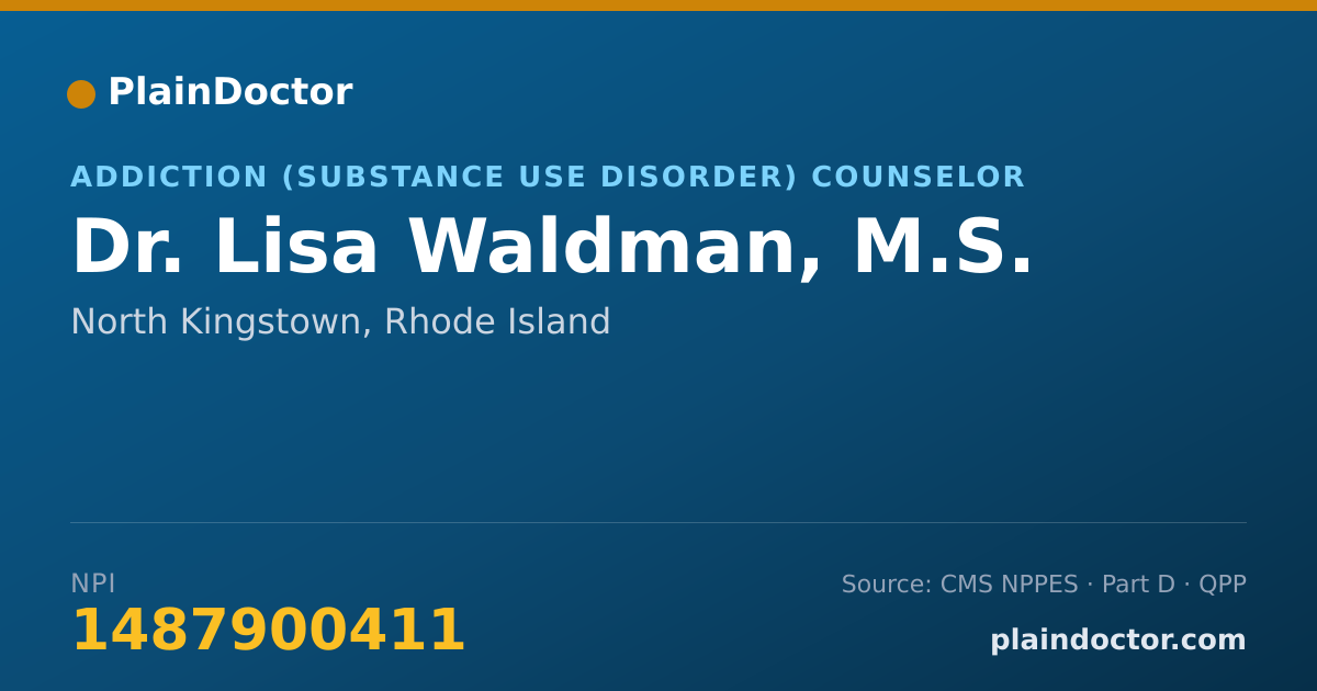 Shareable card for Lisa Waldman, M.S. - Addiction (Substance Use Disorder) Counselor, North Kingstown, RI