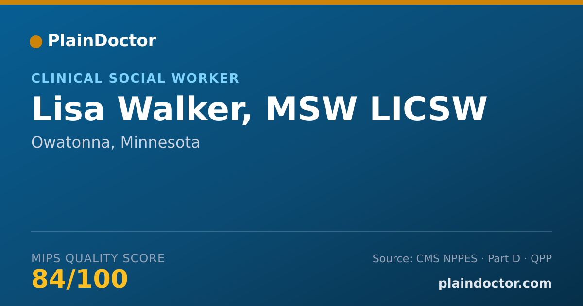 Shareable card for Lisa Walker, MSW LICSW - Clinical Social Worker, Owatonna, MN