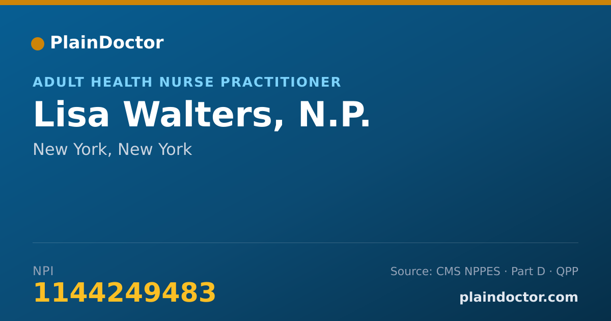 Shareable card for Lisa Walters, N.P. - Adult Health Nurse Practitioner, New York, NY