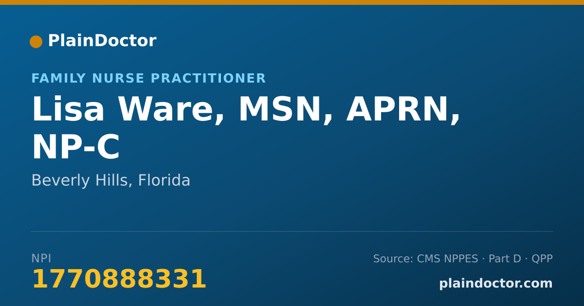 Shareable card for Lisa Ware, MSN, APRN, NP-C - Family Nurse Practitioner, Beverly Hills, FL