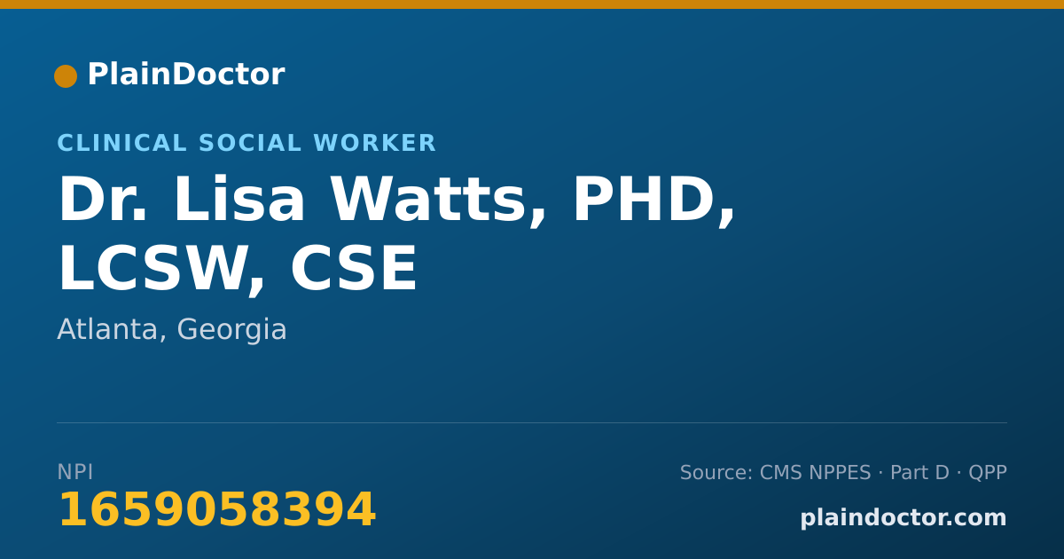 Shareable card for Lisa Watts, PHD, LCSW, CSE - Clinical Social Worker, Atlanta, GA