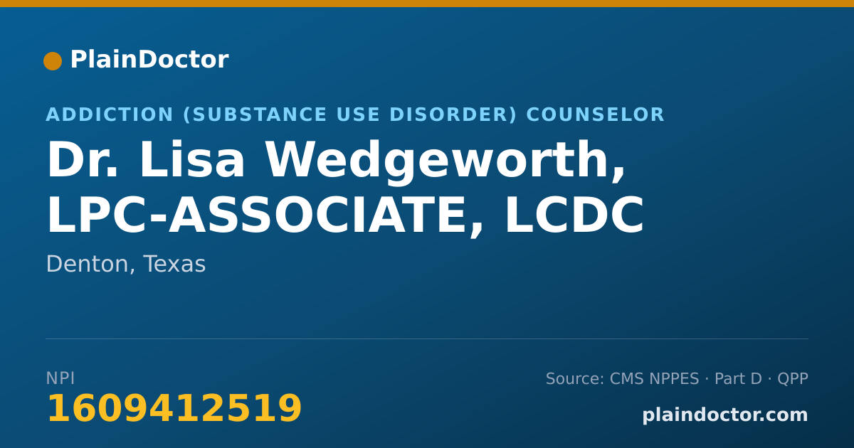 Shareable card for Lisa Wedgeworth, LPC-ASSOCIATE, LCDC - Addiction (Substance Use Disorder) Counselor, Denton, TX