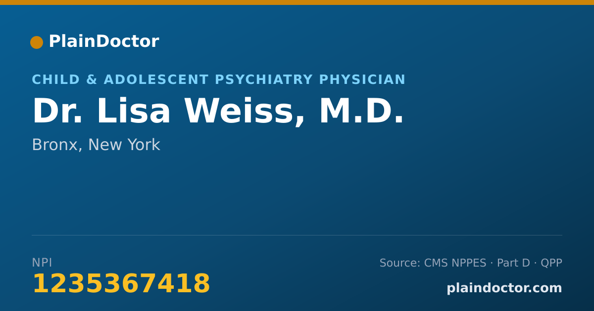 Shareable card for Lisa Weiss, M.D. - Pediatrics Physician, Bronx, NY