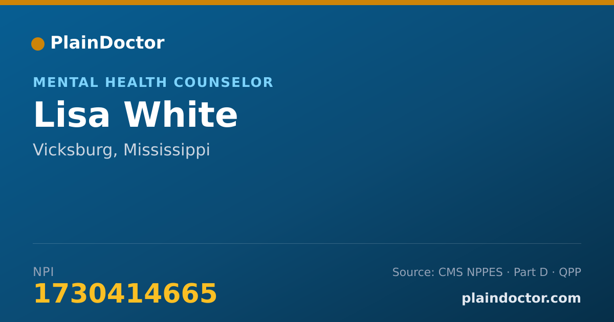 Shareable card for Lisa White - Mental Health Counselor, Vicksburg, MS