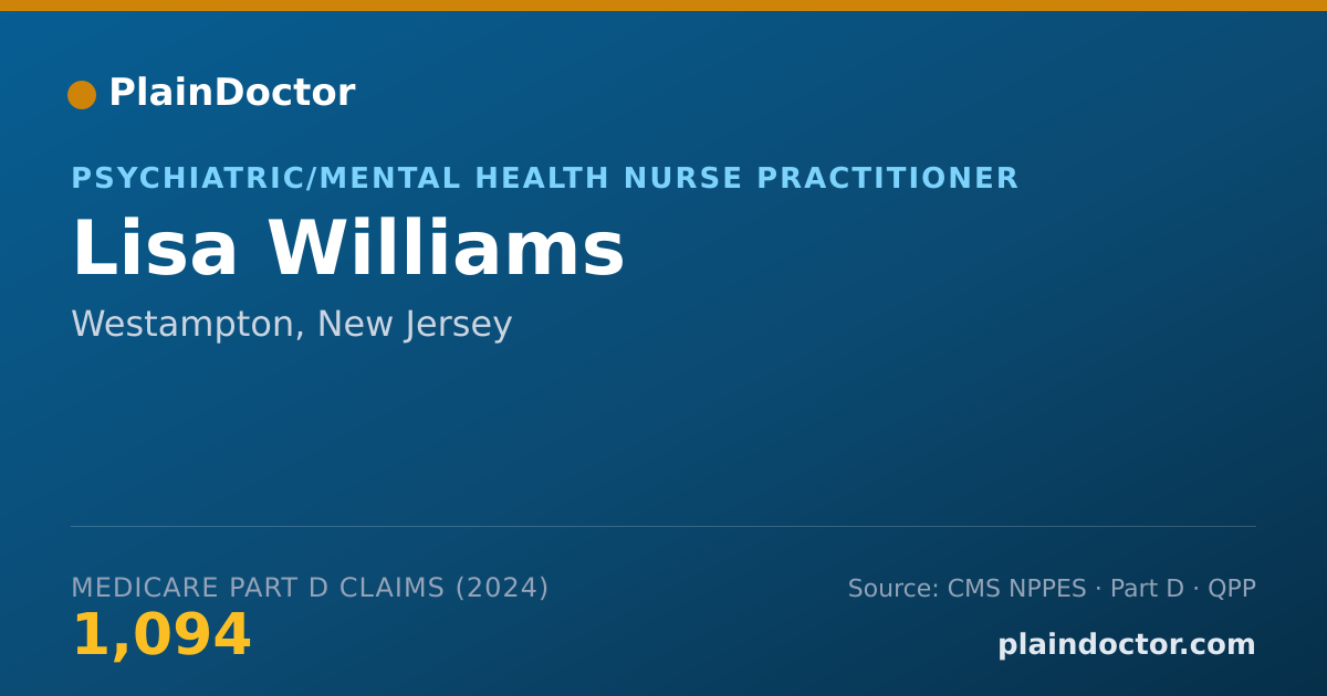 Shareable card for Lisa Williams - Psychiatric/Mental Health Nurse Practitioner, Westampton, NJ