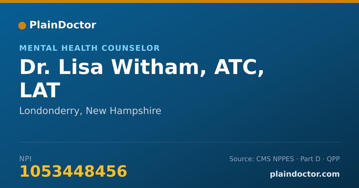 Shareable card for Lisa Witham, ATC, LAT - Mental Health Counselor, Londonderry, NH