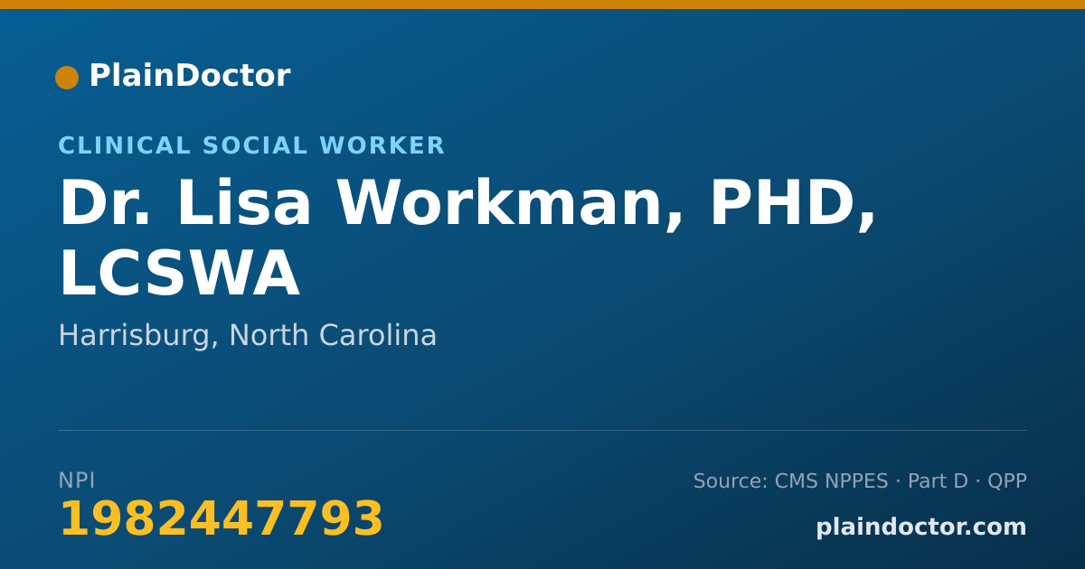 Shareable card for Lisa Workman, PHD, LCSWA - Clinical Social Worker, Harrisburg, NC