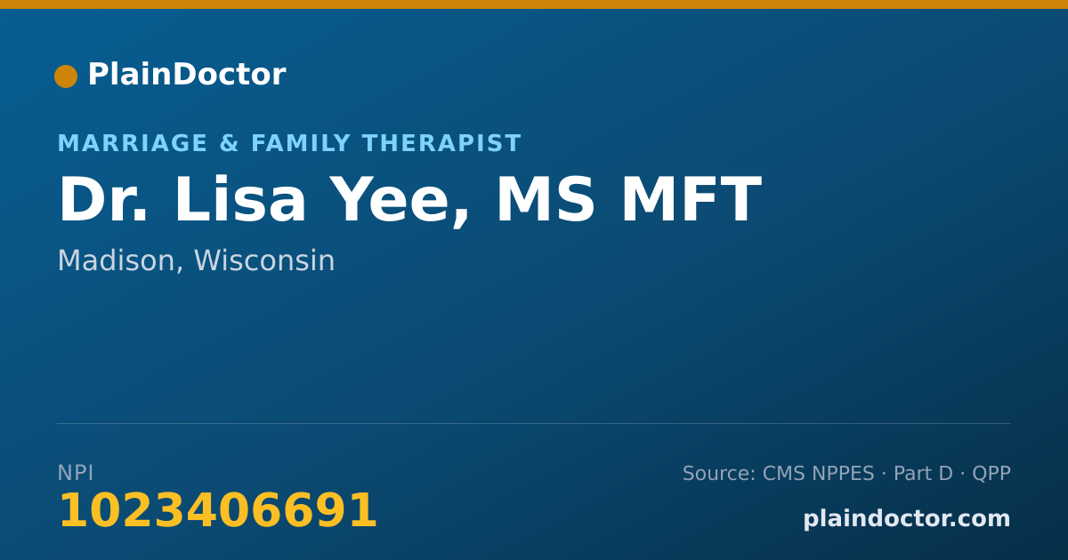 Shareable card for Lisa Yee, MS MFT - Marriage & Family Therapist, Madison, WI