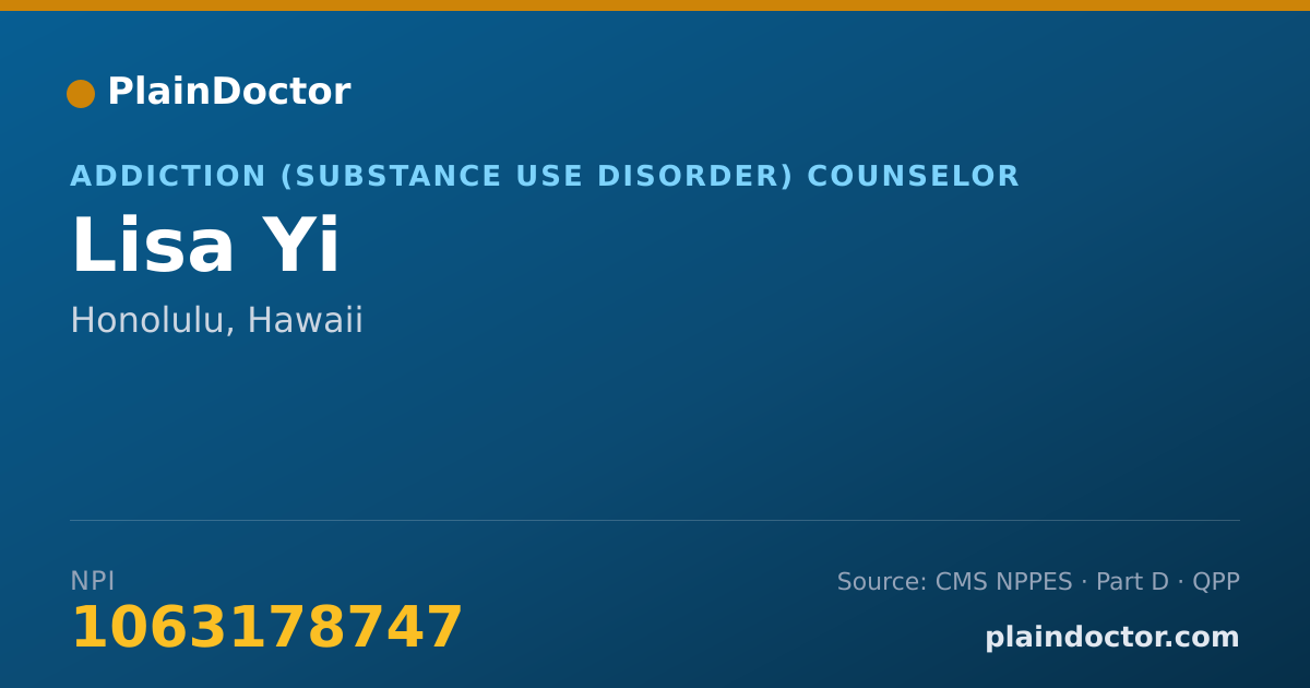 Shareable card for Lisa Yi - Addiction (Substance Use Disorder) Counselor, Honolulu, HI
