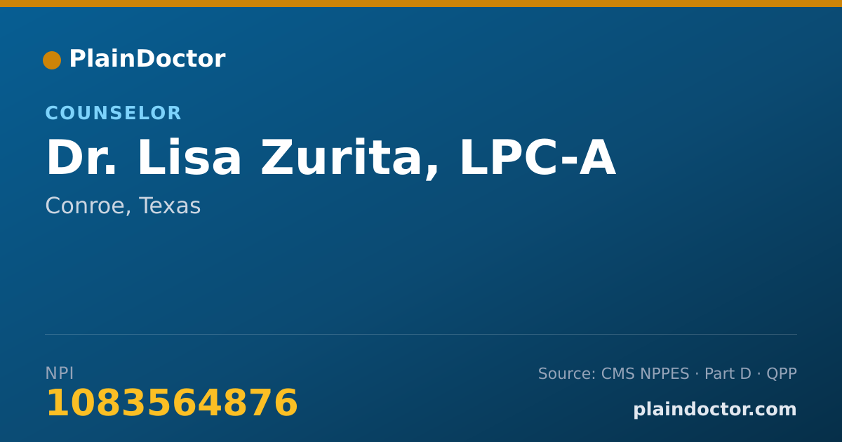 Shareable card for Lisa Zurita, LPC-A - Counselor, Conroe, TX