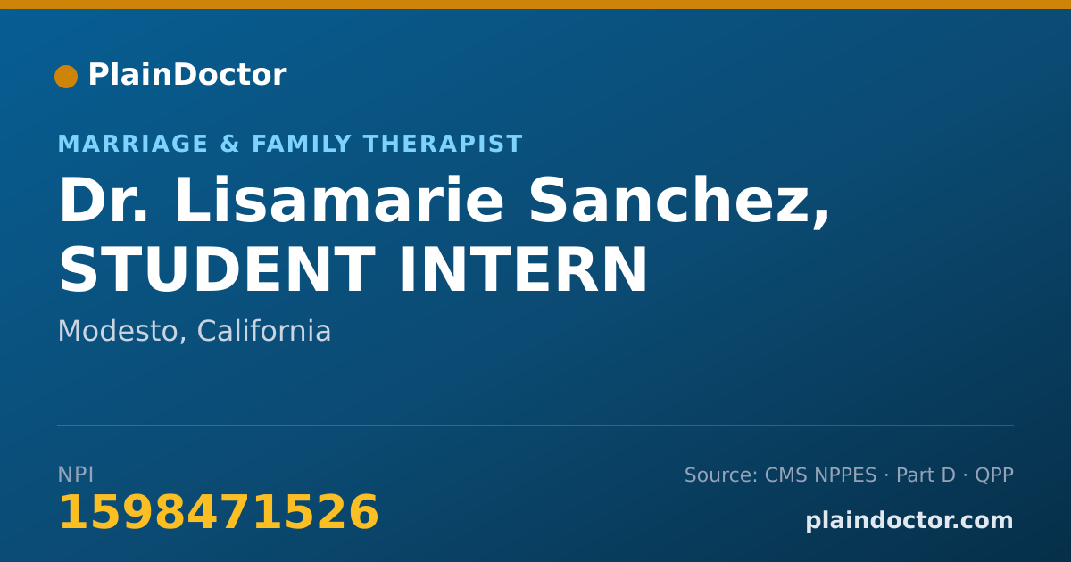 Shareable card for Lisamarie Sanchez, STUDENT INTERN - Marriage & Family Therapist, Modesto, CA