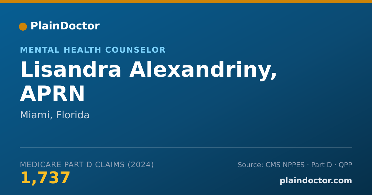 Shareable card for Lisandra Alexandriny, APRN - Mental Health Counselor, Miami, FL