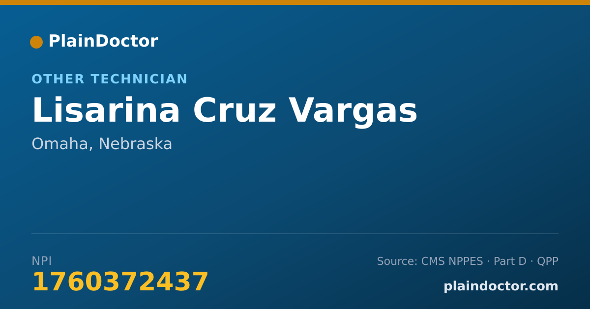 Shareable card for Lisarina Cruz Vargas - Other Technician, Omaha, NE