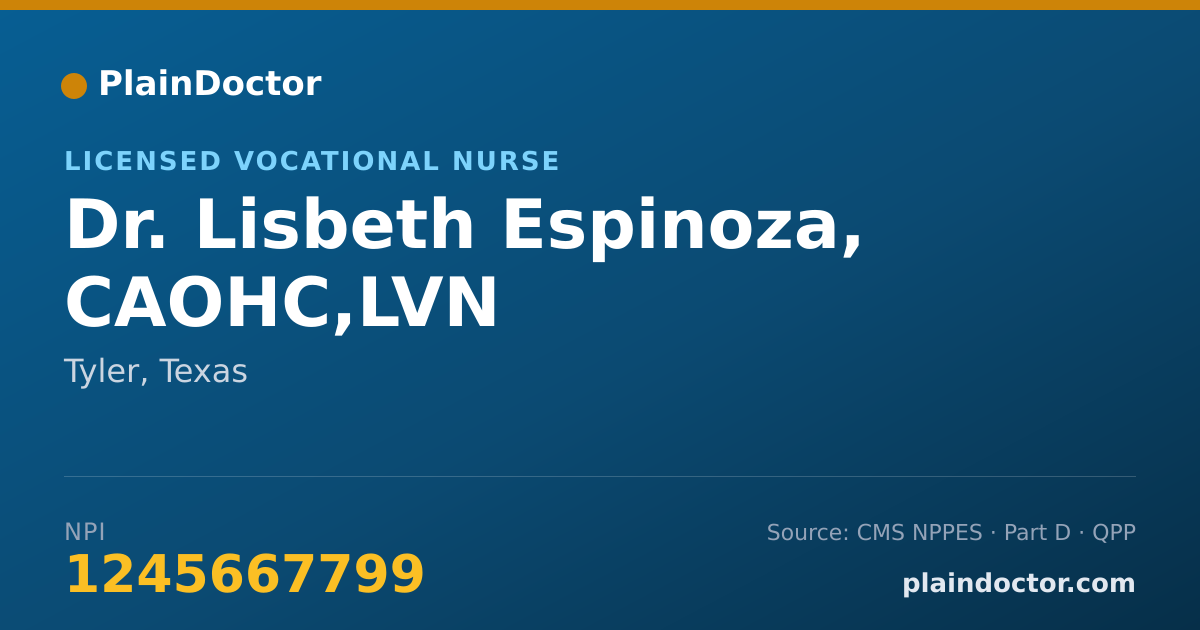 Shareable card for Lisbeth Espinoza, CAOHC,LVN - Licensed Vocational Nurse, Tyler, TX