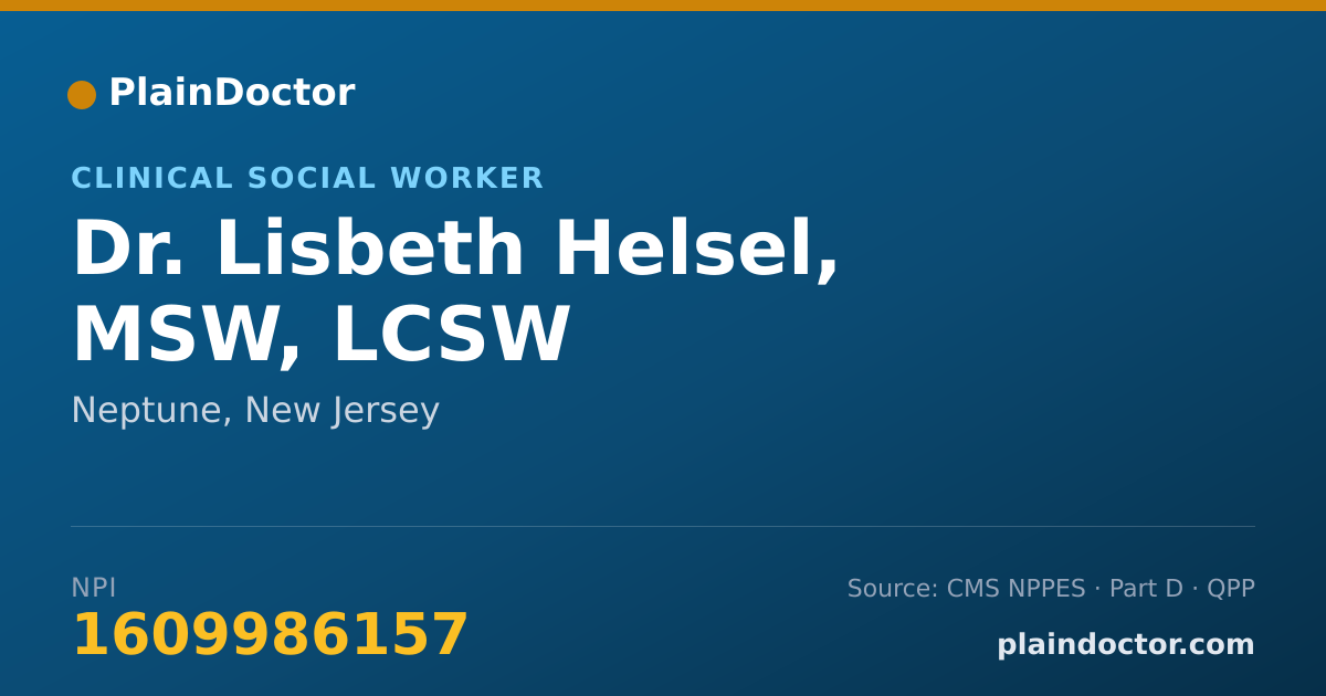 Shareable card for Lisbeth Helsel, MSW, LCSW - Clinical Social Worker, Neptune, NJ
