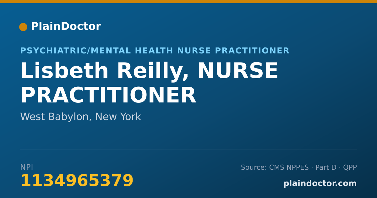 Shareable card for Lisbeth Reilly, NURSE PRACTITIONER - Psychiatric/Mental Health Nurse Practitioner, West Babylon, NY