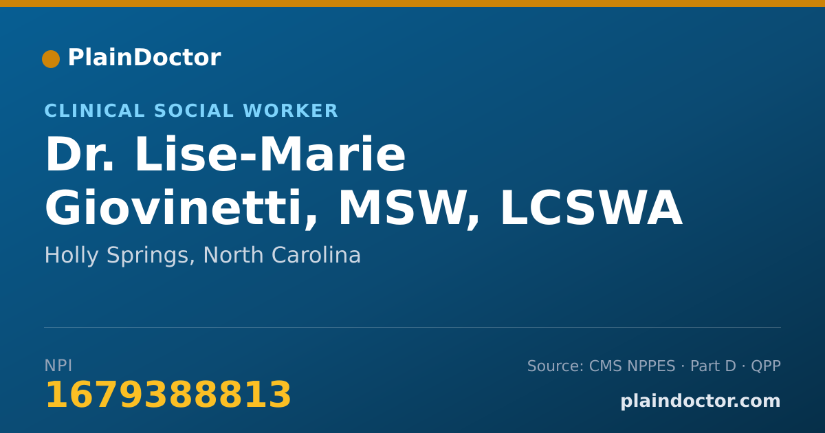 Shareable card for Lise-Marie Giovinetti, MSW, LCSWA - Clinical Social Worker, Holly Springs, NC