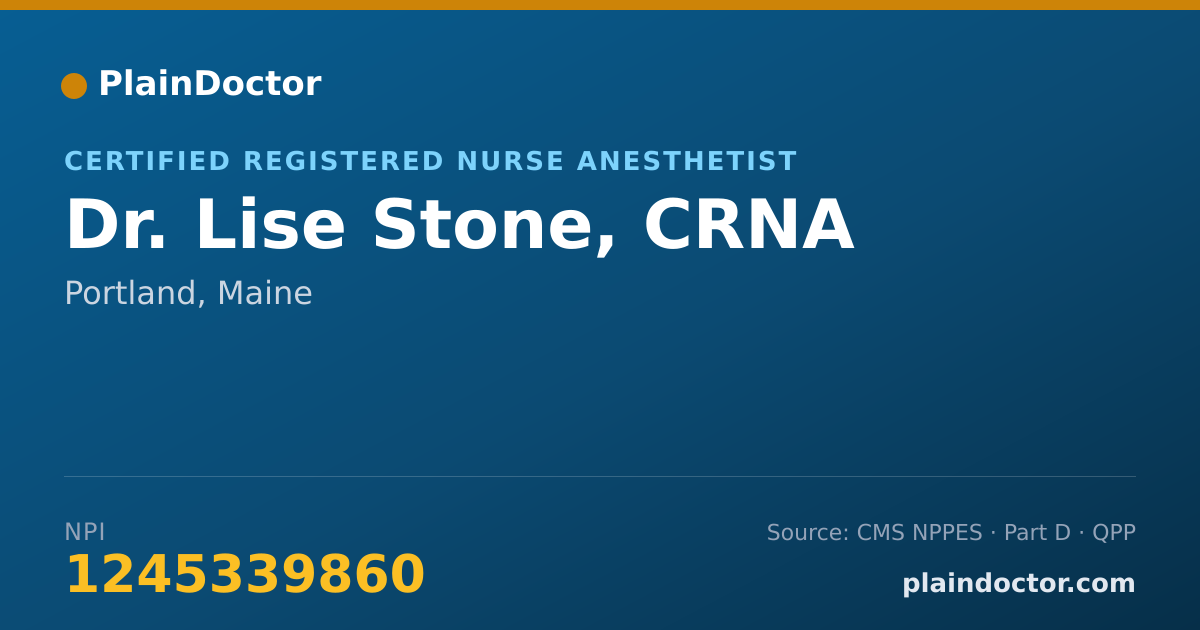 Shareable card for Lise Stone, CRNA - Certified Registered Nurse Anesthetist, Portland, ME