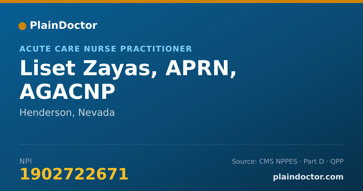 Shareable card for Liset Zayas, APRN, AGACNP - Acute Care Nurse Practitioner, Henderson, NV