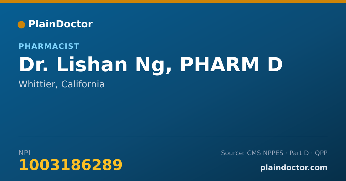 Shareable card for Lishan Ng, PHARM D - Pharmacist, Whittier, CA