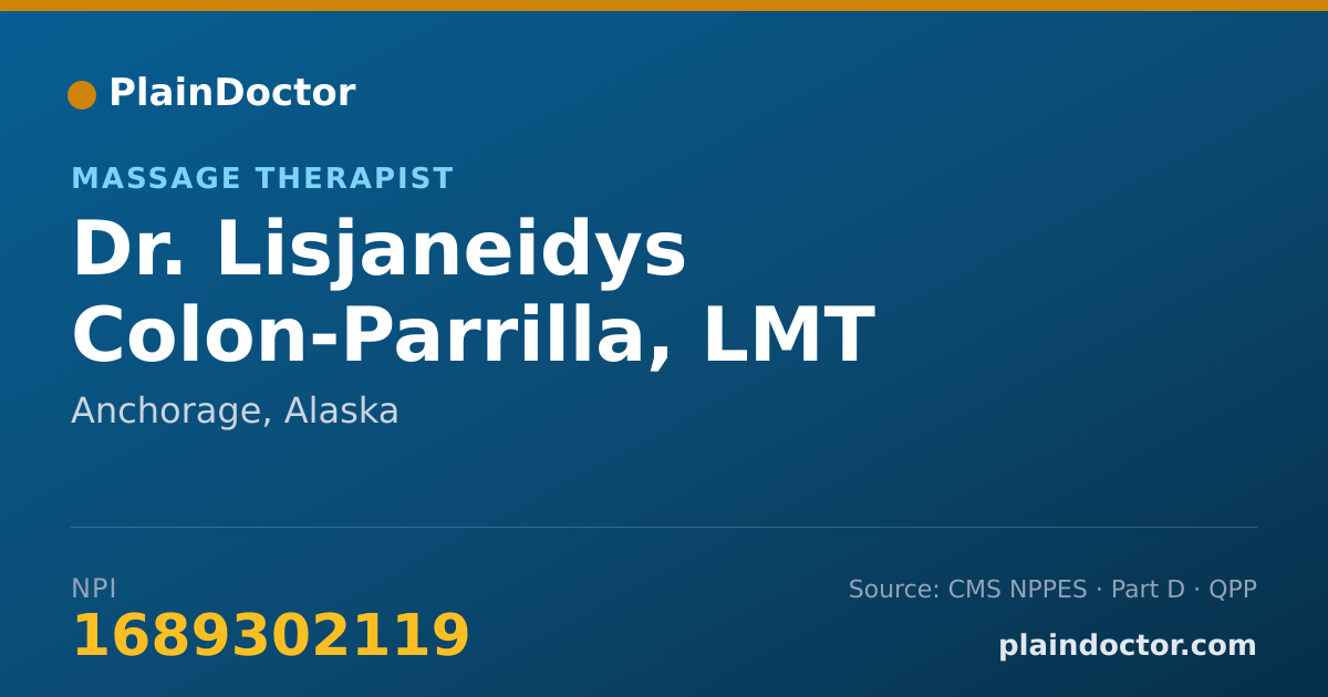 Shareable card for Lisjaneidys Colon-Parrilla, LMT - Massage Therapist, Anchorage, AK