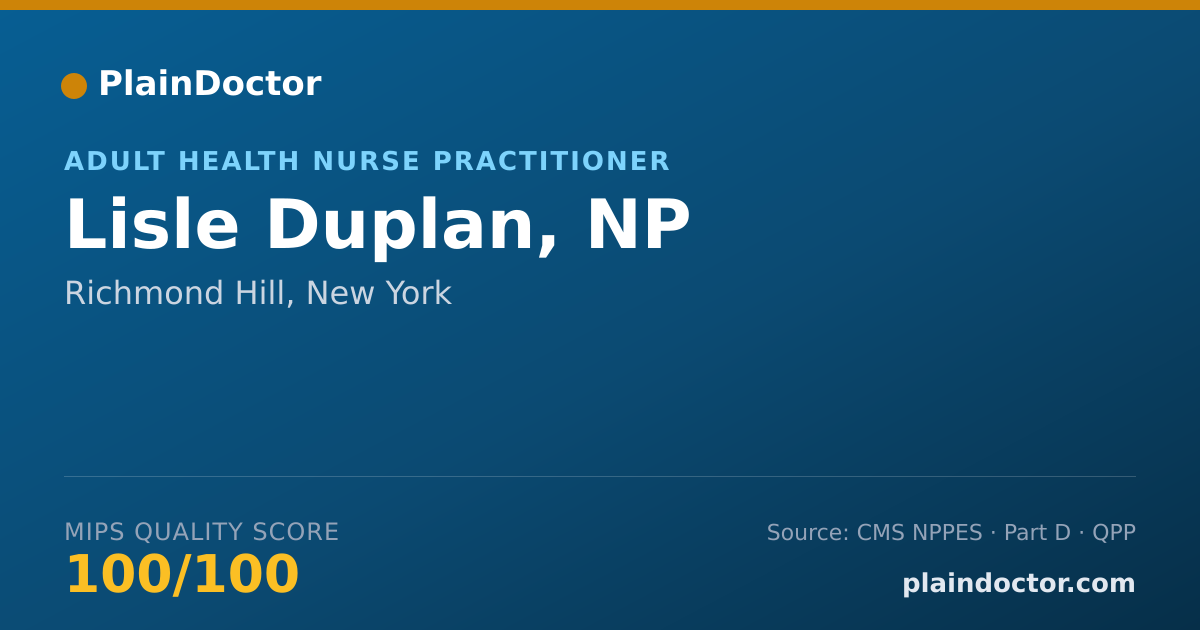 Shareable card for Lisle Duplan, NP - Adult Health Nurse Practitioner, Richmond Hill, NY