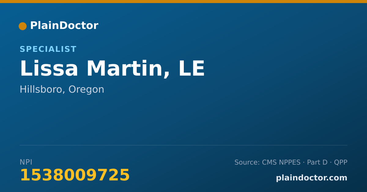 Shareable card for Lissa Martin, LE - Specialist, Hillsboro, OR