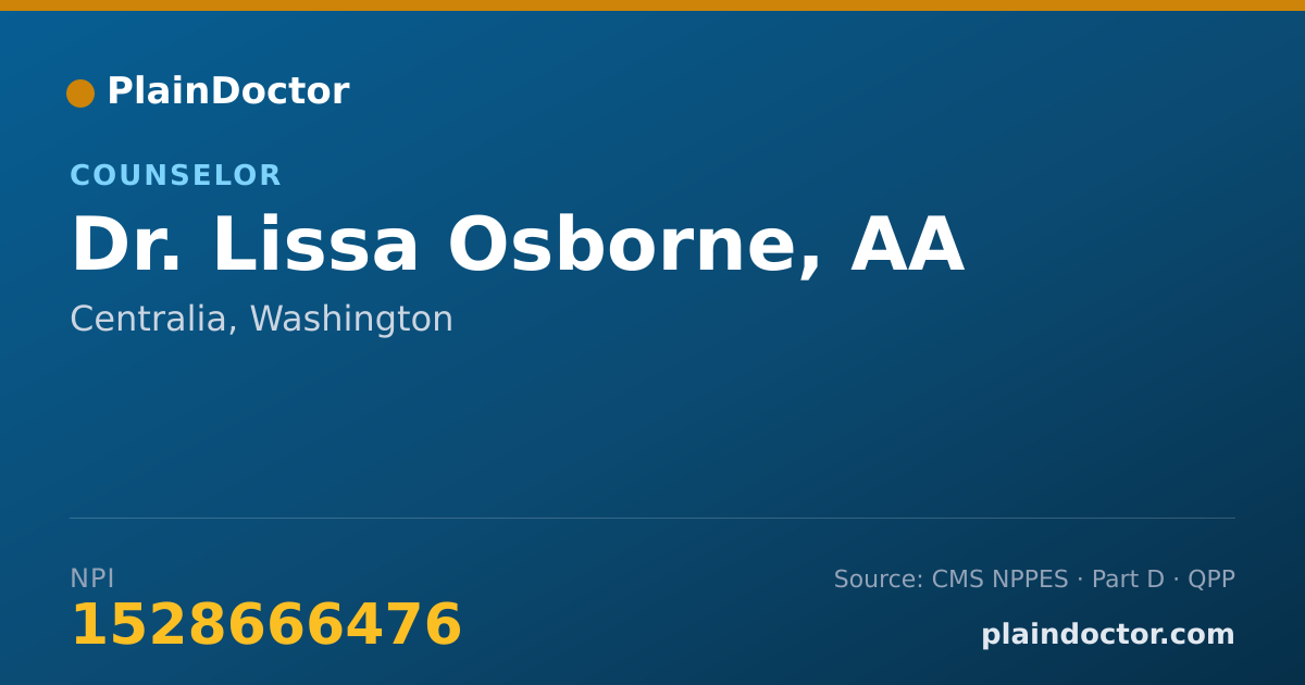 Shareable card for Lissa Osborne, AA - Counselor, Centralia, WA