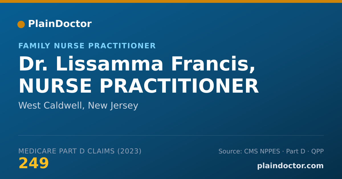 Shareable card for Lissamma Francis, NURSE PRACTITIONER - Family Nurse Practitioner, West Caldwell, NJ