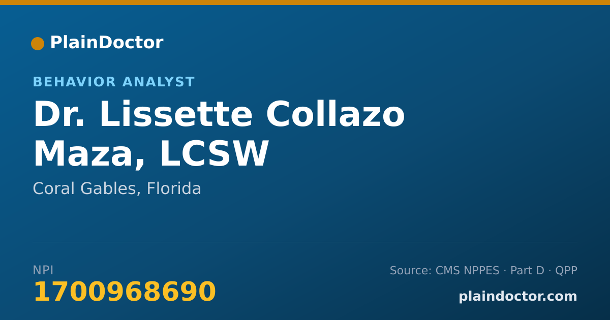 Shareable card for Lissette Collazo Maza, LCSW - Behavior Analyst, Coral Gables, FL