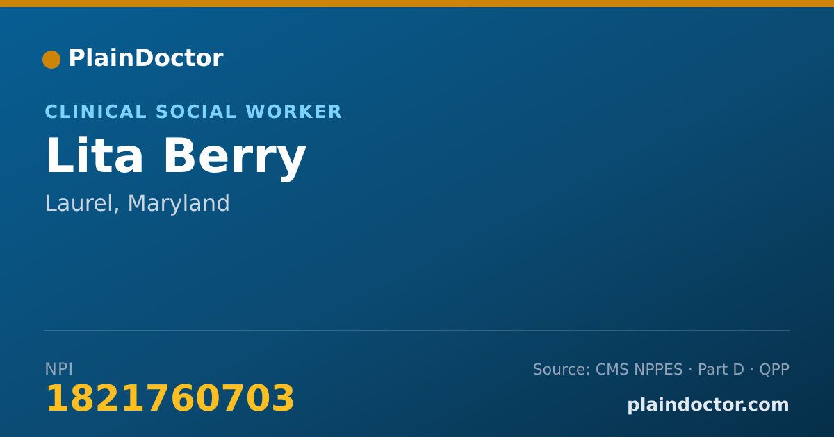 Shareable card for Lita Berry - Clinical Social Worker, Laurel, MD